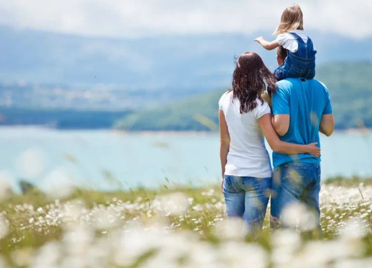 family looking far at the wilderness